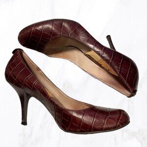 Michael Kor classic pump stylish print brown leather business kitten heel 8.5